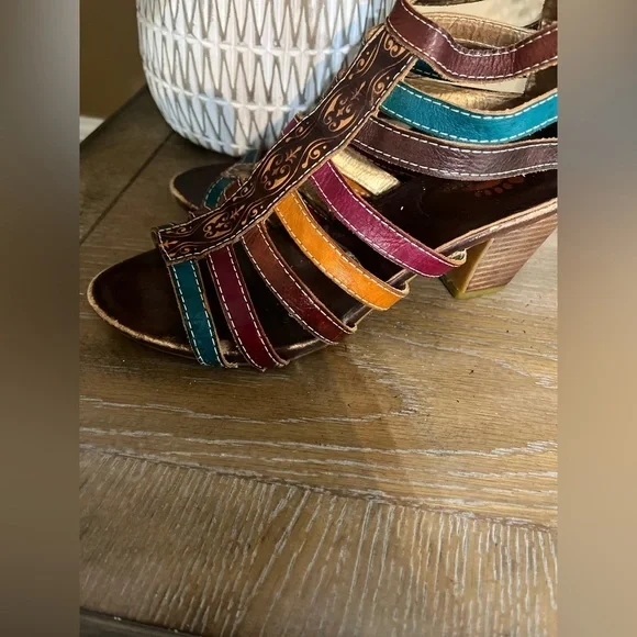 Spring Step Fresh Caged Strappy Heeled Leather Sandals - Picture 11 of 16